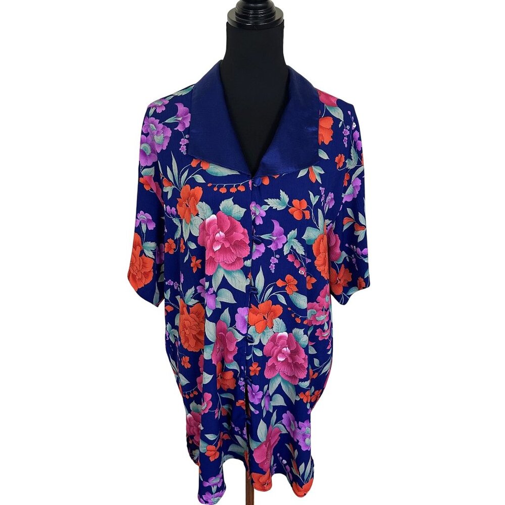 Victorias Secret Womens Night Shirt Floral Print Blue Large Vtg Gold Label